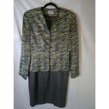 Adrianna Papell Womens Two Piece Suit Set Blazer Skirt Abstract Print Silk Sz 12