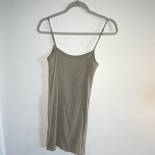 Women's 100% Silk Full Slip Dress Beige Solid Spaghetti Strap Accent Size 0