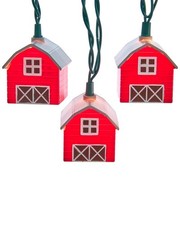 Kurt Adler 10-Light Ul Barn Light Set Red