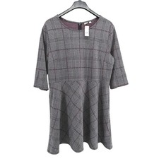 Gap Dress Ponte Fit & Flare 3/4 Sleeve Plaid Burgundy Houndstooth NWT Womens XXL
