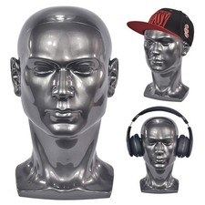 PVC Male Mannequin Head Metallic Grey Male Manikin Stand Model Display Hat Sc...