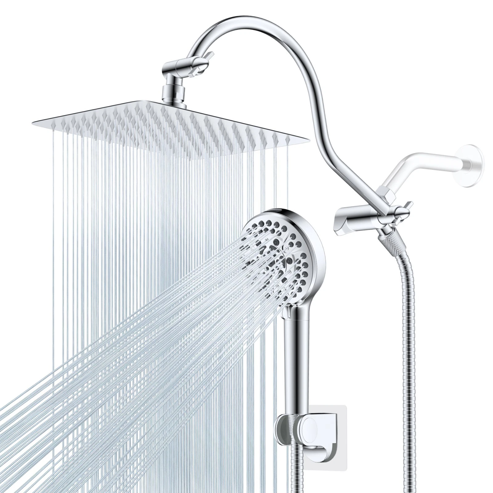 Hibbent Shower Head Combo 10 Inch High Pressure Rain Shower Head Handheld Spray