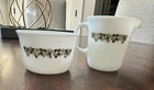 Vintage Pyrex Crazy Daisy Spring Blossom Green Creamer and Sugar Bowl Set