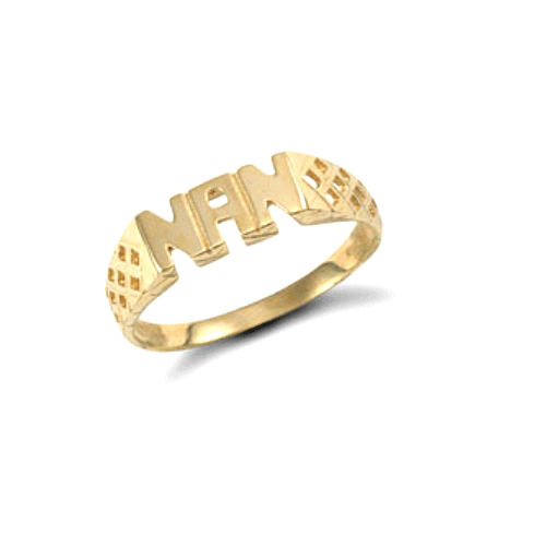 9ct Gold Hallmarked Plain ' NAN ' Ring with Lattice Sides
