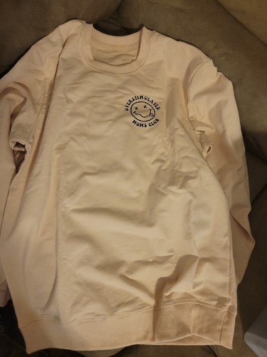 Beige/Tan "Overstimulated Mom's Club" Sweatshirt Sweater MEDIUM - Picture 2 of 4