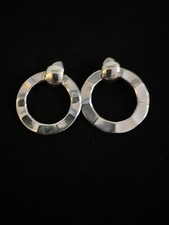 Vintage Silvertone Wavy Hoop Studded Earrings With Moveable Half Round At Top