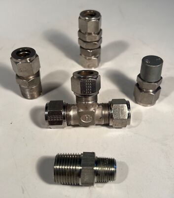 LOT of FIVE (5) 1/2'' Stainless Steel Hydraulic Fittings GYROLOK IHARA-BI-LOK 316