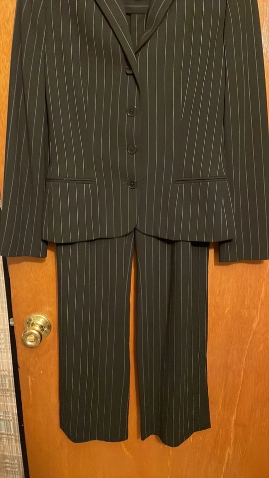 Terno listrado clássico etiqueta preta RALPH LAUREN com gola superior de couro tamanho 2 - Imagem 3 de 4