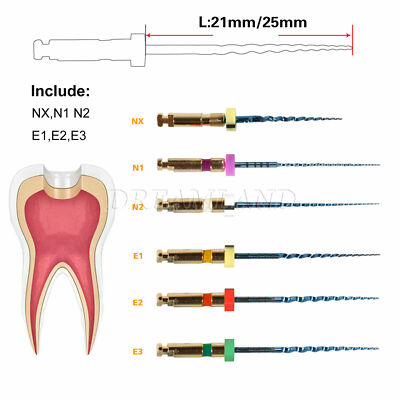 Dental NiTi Files Rotary Engine File for Endo Motor Root Treatment 25mm 21mm 6pc