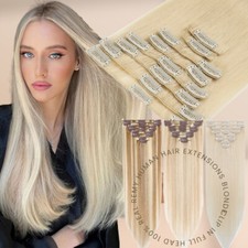 8-24in CLEARANCE Clip In 8 PCS 100 Indian Remy Hair Extensions Full Head Blonde