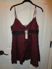 URBAN OUTFITTERS BURGUNDY BUTTON FRONT CROCHET TRIM MINI DRESS SIZE MEDIUM NEW