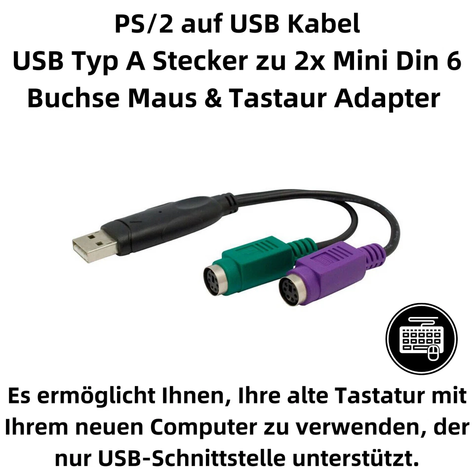 E28 USB Plug To 2x Ps/2 PS2 Socket Adapter Cable Converter for Mouse Keyboard - Image 2 of 4