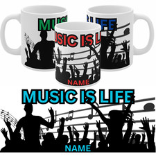 MUSIC MUG PERSONALISED - MUSIC IS LIFE - BIRTHDAY, GIFT, MUM, DAD, FRIENDS, M8S