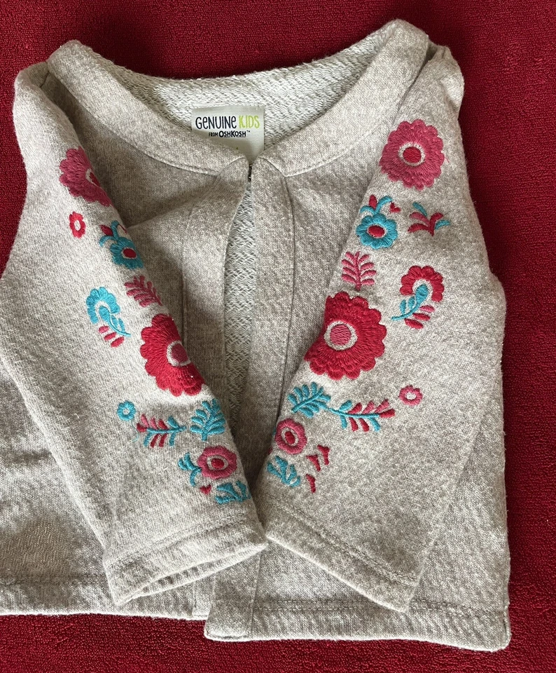 Suéter Marrón Manga 3/4 Bordada Original Niños de Oshkosh Bebé Niña 12M Foto 3 de 4