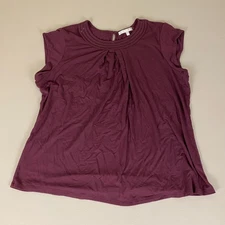 Daniel Rainn Blouse Top Women's XXL Purple Maroon Pleated Cap Sleeve Pleated