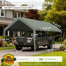 Pakunoda Carport Canopy Cover 10'x20' 800D Oxford Tarp