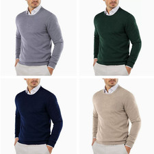 Men's Crewneck Sweaters Long Sleeve Dress Knit Sweater Lightweight Jumpers Gift