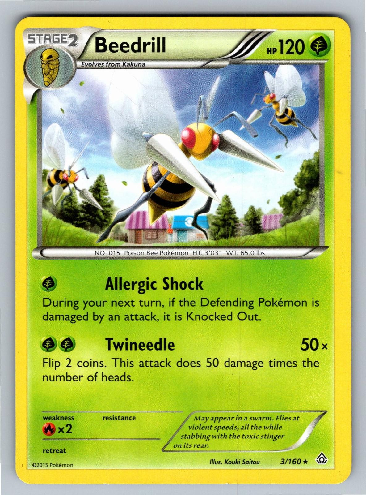 Beedrill 3/160 Rare Primal Clash Pokemon Moderately Played