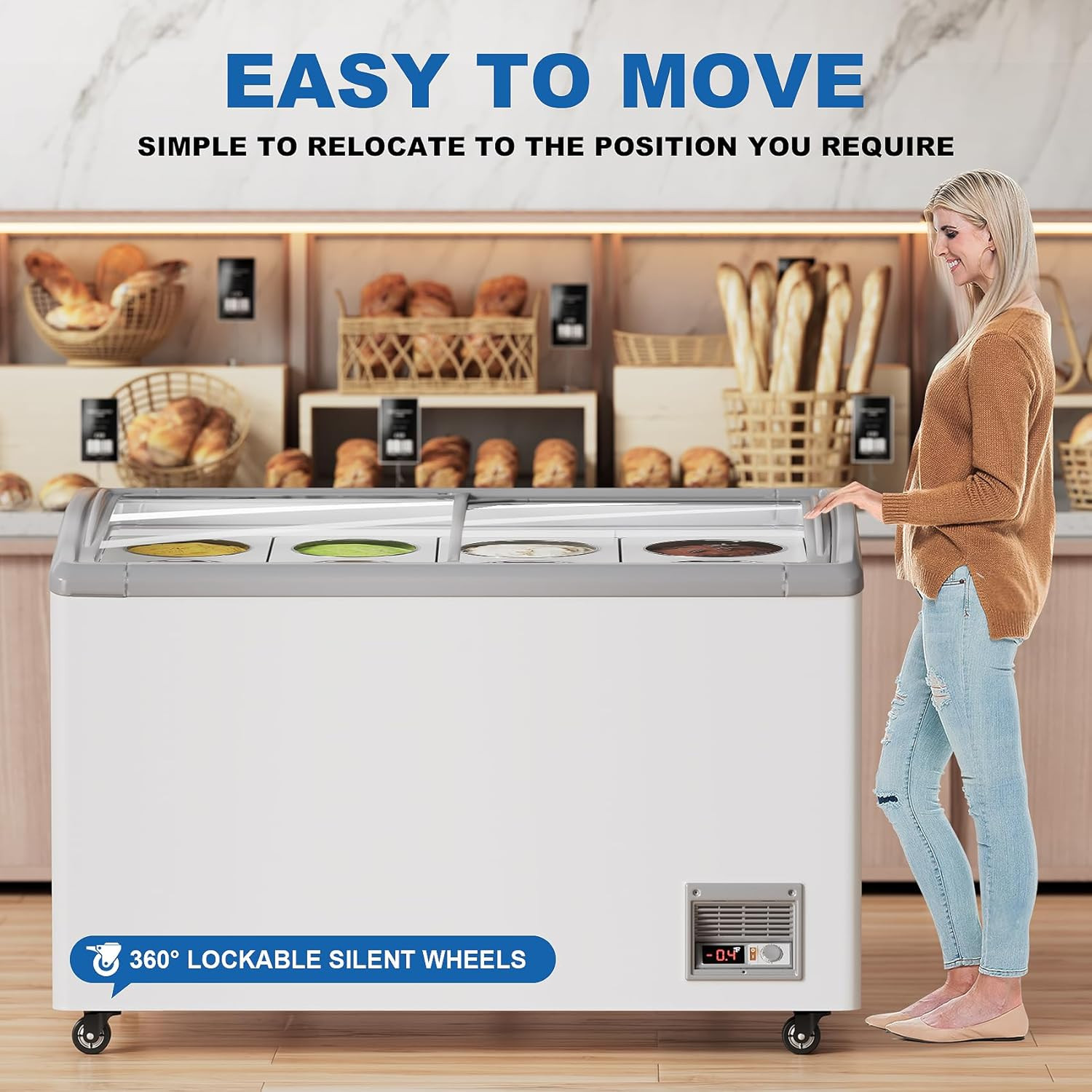 13 Cu.Ft Chest Freezer 51 in Commercial Ice Cream Display Case Restaurant Gelato