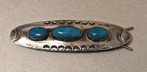 Vintage Fred Harvey Era Silver & Turquoise Hair Barrette Clip Crescent Moons A27