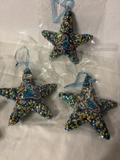 Set of 3 Beaded Starfish Christmas Holiday Coastal Nautical Ornaments Sea