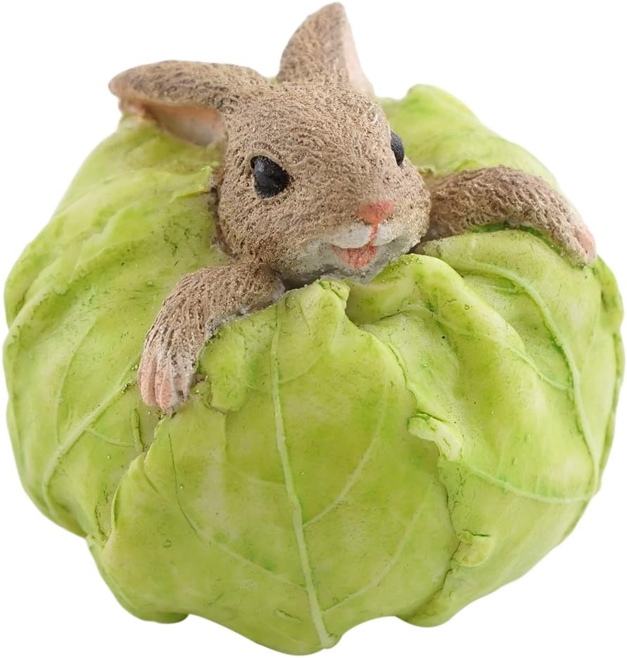 Miniature Fairy Garden and Terrarium Rabbit Stuck in Cabbage Statue
