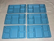 Vintage (6) Cambro #1596CW blue plastic cafeteria trays 6 compartments 15" x 9"