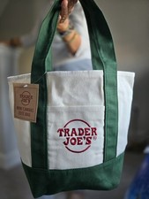 Trader Joe's Mini Canvas Tote Bag in Green NWT