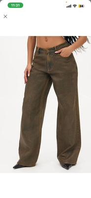 #ad #ad Women#x27;s Brown Acid Wash Wide Leg Denim Jeans High Rise Button 5 Pocket $16.99