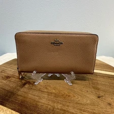 Coach Leather Accordion Zip Around Wallet Brown Pebble Leather Medium