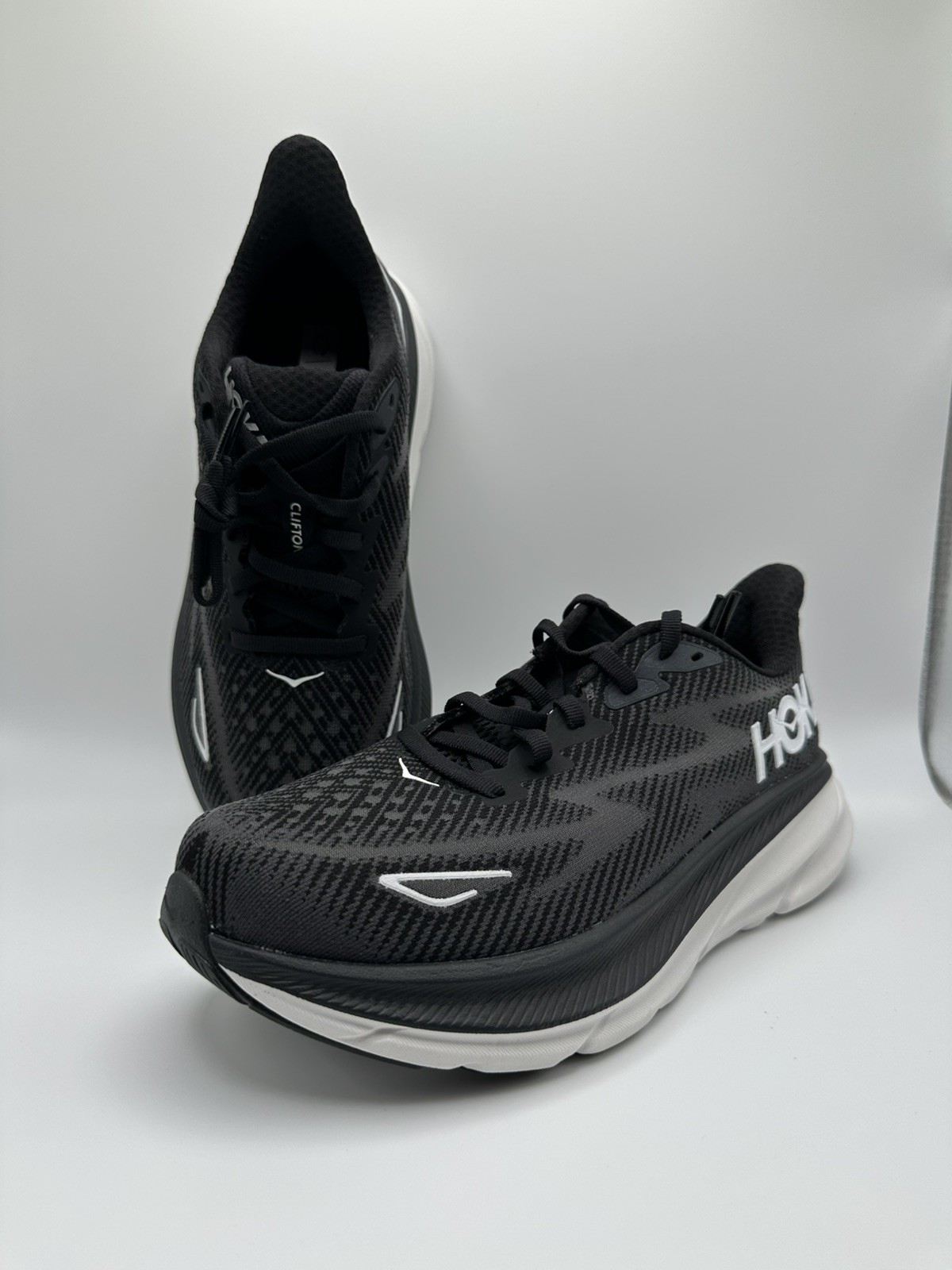 NEW HOKA CLIFTON 9 Black White Running Shoes Womens Size US  7D Athletic  thumbnail 3