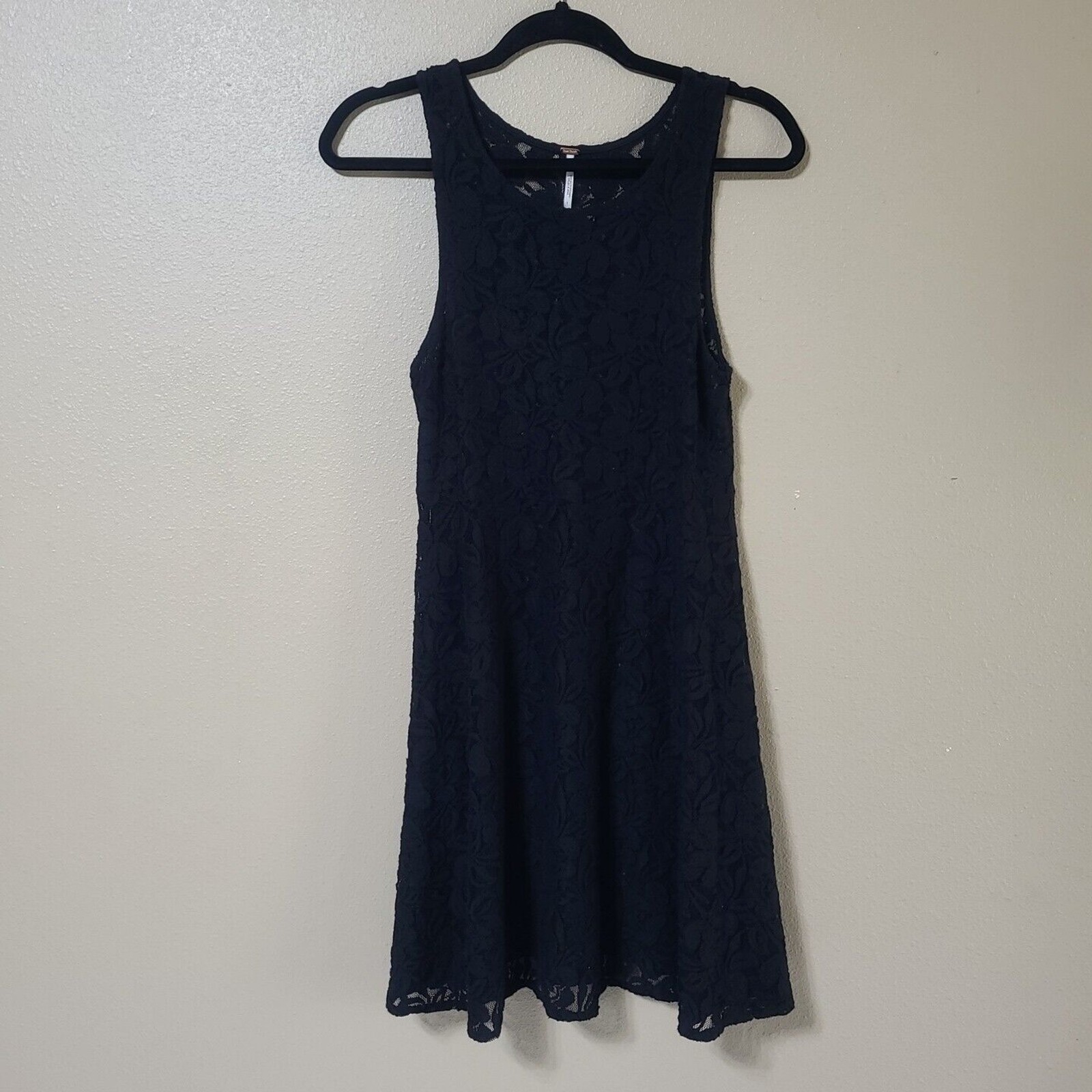 Free People Lace Dress Womens XS Tank Top Floral Fit Flare Overlay Cotton Black