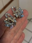 Trifari Design Pat Pend light blue rhinestone clip earrings — photo 3
