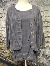 Laura Kieffer Womens Blouse  Button Down Size 10 Tank Top set of 2 Blue