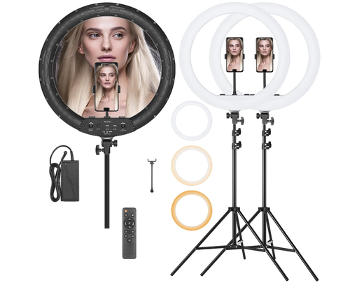 21" 53cm Dimmable 3000 6000K Bi-Color LED Ring Light Tripod Phone Holder Remote - 第 1/6 張圖片