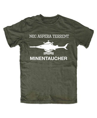 Minentaucher T-Shirt OLIV  NEC ASPERA TERRENT  Eckernförde soldat Sägefisch