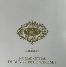 Shannon Lead Crystal Godinger Dublin Wine Set 12 Pcs Stemware Glasses 9 Oz New