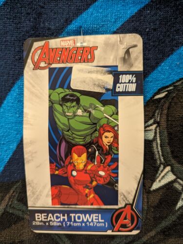 New! Marvel Avengers Cotton Beach Towel 28" x 58" : Hulk, Iron Man, Black Widow - Afbeelding 1 van 3