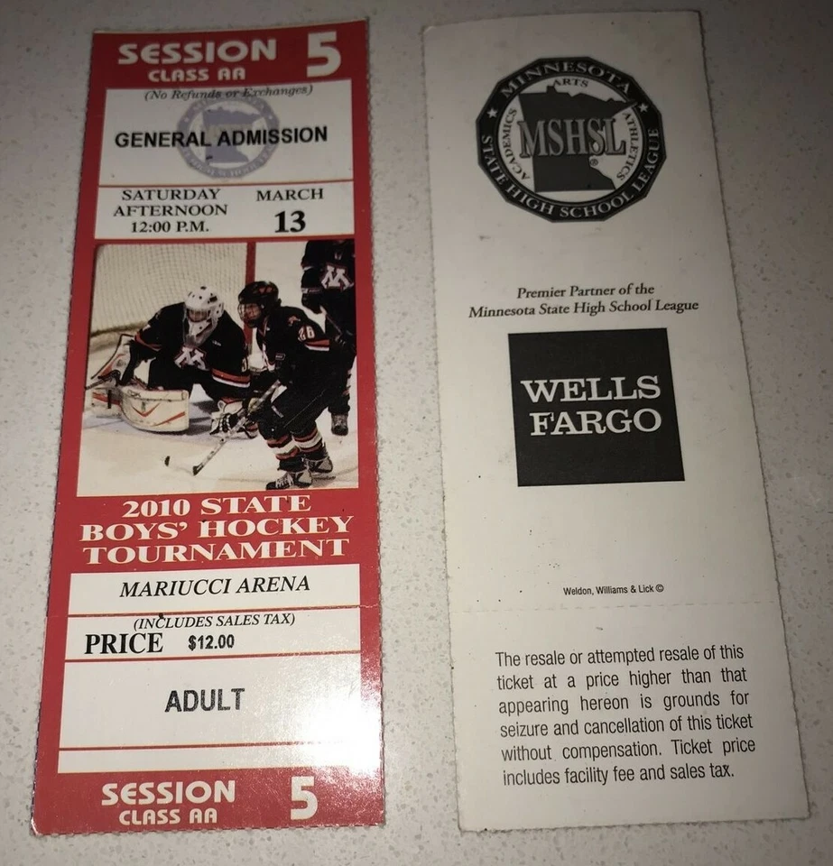 Boleto del torneo estatal de hockey de Minnesota Boys sesión #5 Mariucci 13/03/2010 Foto 2 de 3