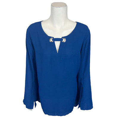 Laurie Felt Women's Pullover Blouse w/ Link Neck Detail Cobalt Blue 2X Plus Size