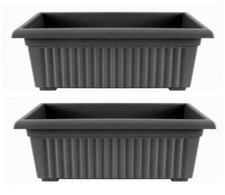 Set Of 2 Trough Plant Pot Long Plastic Planter Outdoor Garden Window Herb Flower