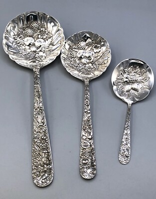 Repousse by S. Kirk & Son Sterling Silver 3 piece Fancy Serving