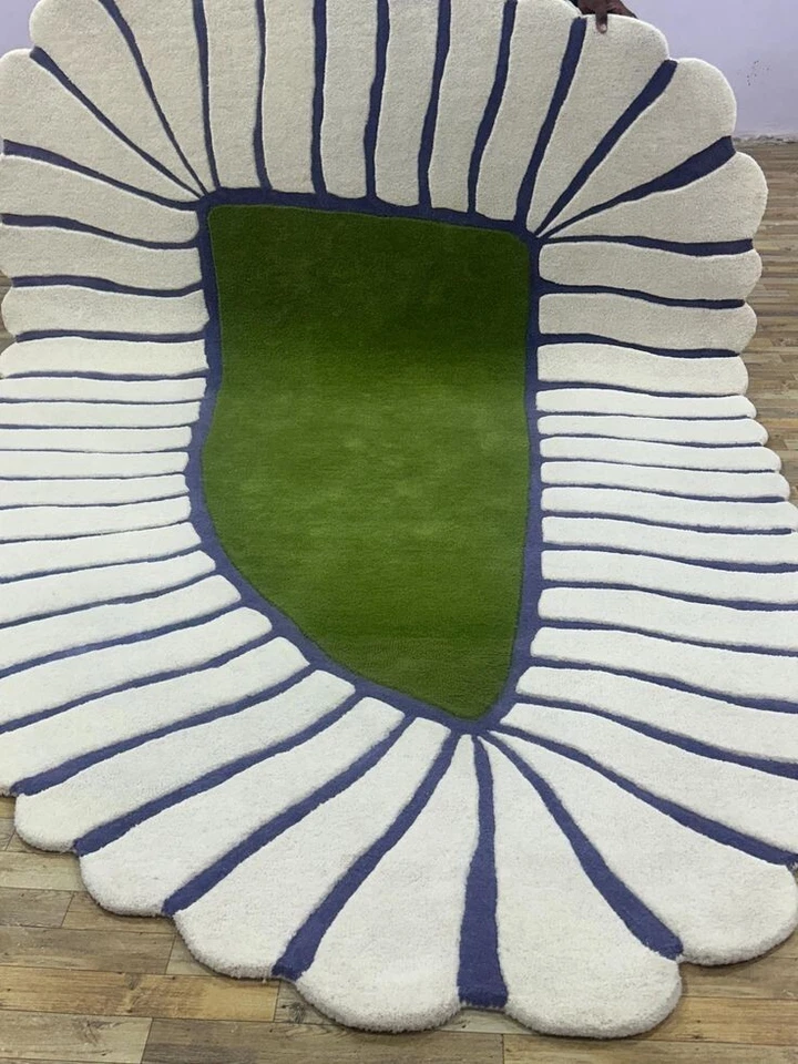 6X9, 8X10, 9X12, 10X14, Rug Green & White Latest Hand Tufted 100%Wool Rug Carpet - Image 4 of 4