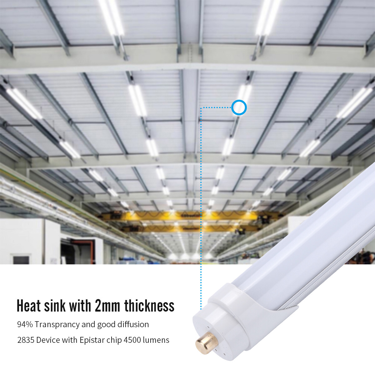 8FT T8 FA8 Single Pin LED Tube Light Bulb 45W-90W, 5000K/6000K