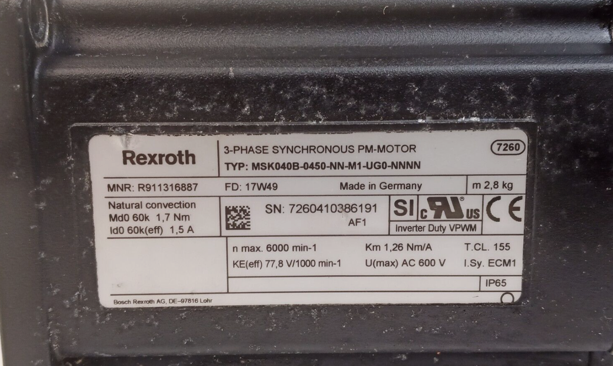 Servomoteur Rexroth MSK040B-0450-NN-M1-UG0-NNNN - Occasion, état Opérationnel - RPM 6000