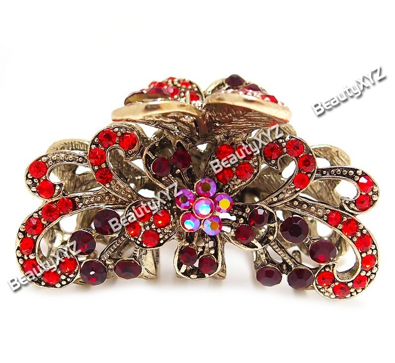 New Whites/colorful Austrian Crystal Metal Roses-butterfly hair claws clips pins