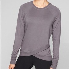 Athleta Serenity Criss Cross Sweatshirt Soft Gray Xsmall