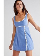 Free People Vivian Retro Scoop Babydoll Mini Dress, Blue, Medium, RRP $128