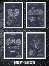 Gallery Wall Harley Davidson Patent Poster Prints - Set of 4 - Unframed
