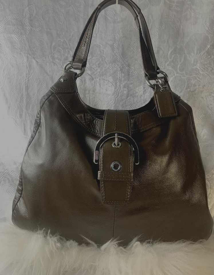 Coach Premium Leather Soho Lynn Hobo Shoulder Tote Dark Brown/Green - Image 4 of 4